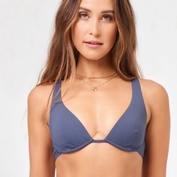 L*SPACE Slate Blue Alana Underwire Bikini Swim Top. Size Medium. New! NWT. - Picture 1 of 14
